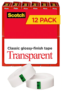 TAPE, TRANSPARENT, SCOTCH, 0.75" X 27.77 YDS, 1" CORE, 12 ROLLS/CT MAIN